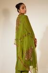 Sarang Kaur_Green Organza Silk Embroidery Sequin Floral Bloom Dupatta _Online_at_Aza_Fashions