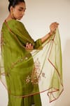 Sarang Kaur_Green Organza Silk Embroidery Sequin Floral Bloom Dupatta _at_Aza_Fashions