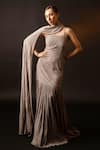 Buy_Decemberbyvivek_Grey Viscose Hand Embroidered Gown With Cape _at_Aza_Fashions