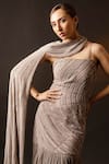 Decemberbyvivek_Grey Viscose Hand Embroidered Gown With Cape _Online_at_Aza_Fashions