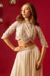 Decemberbyvivek_Ivory Net Hand Embroidered Top And Skirt Set _Online_at_Aza_Fashions