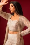 Decemberbyvivek_White Hand Embroidered Net Jacket Pant Set _Online_at_Aza_Fashions