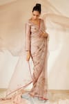 Buy_Sarang Kaur_Grey Saree Organza Silk Hand Gul Bordered With Unstitched Blouse Piece _at_Aza_Fashions