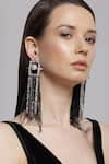 Buy_Outhouse_Silver Plated Swarovski Pearl Crystal Tassel Long Earrings _at_Aza_Fashions