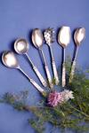 Buy Assemblage Silver Stainless Steel, Mother Of Pearl Carved Serving Spoons Set 6 at Aza Fashions Buy_Assemblage_Silver Stainless Steel, Mother Of Pearl Carved Serving Spoons Set 6_at_Aza_Fashions