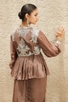 Shop_MATSYA_Brown The Millenial Solid Pre-draped Saree With Chanderi Peplum Jacket_at_Aza_Fashions