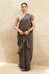 Buy_MATSYA_Grey Organza The Millenial Pre-draped Ruffle Saree With Blouse _at_Aza_Fashions