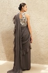 Shop_MATSYA_Grey Organza The Millenial Pre-draped Ruffle Saree With Blouse _at_Aza_Fashions