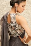 Buy_MATSYA_Grey Organza The Millenial Pre-draped Ruffle Saree With Blouse _Online_at_Aza_Fashions