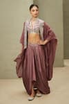 Buy_MATSYA_Pink Blouse The New India Border Embroidered Cape Skirt Set _Online_at_Aza_Fashions