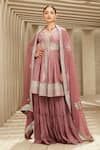 Buy_MATSYA_Pink The Royal Reminiscence Chanderi Peplum Anarkali Sharara Set_at_Aza_Fashions