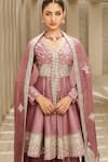 MATSYA_Pink The Royal Reminiscence Chanderi Peplum Anarkali Sharara Set_Online_at_Aza_Fashions
