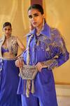 Priyanka Singh_Blue Silk Embroidered Zardosi Collar Shirt And Pant Set  _Online_at_Aza_Fashions