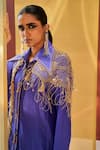 Buy_Priyanka Singh_Blue Silk Embroidered Zardosi Collar Shirt And Pant Set  _Online_at_Aza_Fashions