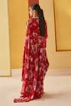 Shop_Priyanka Singh_Red Crepe Printed Floral V Neck Draped Top And Pant Set  _at_Aza_Fashions