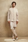 Buy_MATSYA_Beige Pure Chanderi Solid Straight Kurta And Pant Set _at_Aza_Fashions