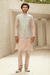 MATSYA_Peach Pure Chanderi Floral Heritage Pret Kurta Set  _Online_at_Aza_Fashions