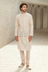 Buy_MATSYA_Off White Jacquard Floral Jaal Mod-minimal Kurta Set  _at_Aza_Fashions