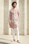 Buy_MATSYA_Pink Raw Silk Embroidered Aari Resham Thread New Age Jodhpuri Bundi  _at_Aza_Fashions