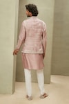 Shop_MATSYA_Pink Raw Silk Embroidered Zari Dori Thread And Reimagined Jodhpuri Bundi _at_Aza_Fashions