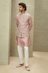 Buy_MATSYA_Pink Raw Silk Embroidered Zari Dori Thread And Reimagined Jodhpuri Bundi _Online_at_Aza_Fashions