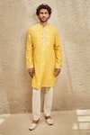 Buy_MATSYA_Yellow Pure Silk Banarasi Embroidered And Woven Zari Heritage Kurta Set  _at_Aza_Fashions