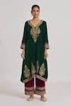 Buy Rahul Singh Green Velvet Embroidery V-neck Kurta And Pyjama Set Online at Aza Fashions Buy_Rahul Singh_Green Velvet Embroidery V-neck Kurta And Pyjama Set _Online_at_Aza_Fashions