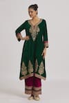 Shop Rahul Singh Green Velvet Embroidery V-neck Kurta And Pyjama Set at Aza Fashions Shop_Rahul Singh_Green Velvet Embroidery V-neck Kurta And Pyjama Set _at_Aza_Fashions