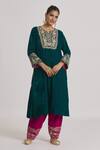 Buy_Rahul Singh_Blue Velvet Embroidery Split V-neck Kurta And Pyjama Set _at_Aza_Fashions