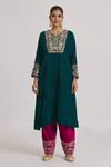 Buy_Rahul Singh_Blue Velvet Embroidery Split V-neck Kurta And Pyjama Set _Online_at_Aza_Fashions