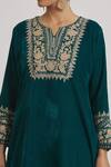 Shop_Rahul Singh_Blue Velvet Embroidery Split V-neck Kurta And Pyjama Set _Online_at_Aza_Fashions