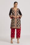 Buy_Rahul Singh_Multi Color Velvet Embroidery V-neck Kurta And Pyjama Set _at_Aza_Fashions