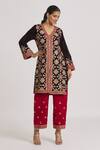 Shop_Rahul Singh_Multi Color Velvet Embroidery V-neck Kurta And Pyjama Set _at_Aza_Fashions