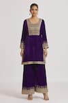Buy Rahul Singh Purple Velvet Embroidery, Lace V-neck Kurta And Sharara Set Online at Aza Fashions Buy_Rahul Singh_Purple Velvet Embroidery, Lace V-neck Kurta And Sharara Set _Online_at_Aza_Fashions