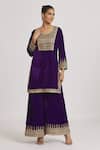 Shop Rahul Singh Purple Velvet Embroidery, Lace V-neck Kurta And Sharara Set at Aza Fashions Shop_Rahul Singh_Purple Velvet Embroidery, Lace V-neck Kurta And Sharara Set _at_Aza_Fashions