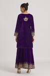 Rahul Singh Purple Velvet Embroidery, Lace V-neck Kurta And Sharara Set Online at Aza Fashions Rahul Singh_Purple Velvet Embroidery, Lace V-neck Kurta And Sharara Set _Online_at_Aza_Fashions