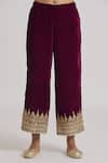 Rahul Singh_Wine Velvet Embroidery Collared A-line Kurta And Pyjama Set _at_Aza_Fashions