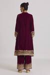 Rahul Singh_Wine Velvet Embroidery Collared A-line Kurta And Pyjama Set _Online_at_Aza_Fashions