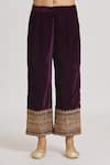 Rahul Singh_Wine Velvet Embroidery V-neck Kurta And Pyjama Set _at_Aza_Fashions