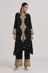Buy_Rahul Singh_Black Velvet Hand Embroidered Zari And Thread Work Mandarin Kurta & Pyjama Set_Online_at_Aza_Fashions