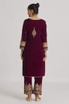 Rahul Singh_Maroon Velvet Hand Embroidered Zari And Gota Work Round Neck Kurta & Pyjama Set _Online_at_Aza_Fashions