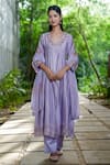 Buy_Mangalmay by Aastha_Purple Kurta  Chanderi Silk Hand Embroidered Floral Pant Set _at_Aza_Fashions