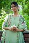 Buy_Mangalmay by Aastha_Green Kurta  Chanderi Silk Hand Embroidered Floral Round Pant Set _Online_at_Aza_Fashions