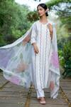 Buy_Mangalmay by Aastha_White Kurta  Chanderi Silk Embroidered Floral V Neck Hand Pant Set _at_Aza_Fashions