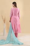 Shop_Mangalmay by Aastha_Pink Kurta Chanderi Silk Embroidered Blossom Gathered Pant Set _at_Aza_Fashions
