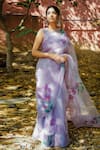 Buy_Mangalmay by Aastha_Purple Saree Pure Silk Organza Hand Painted Floral With Unstitched Blouse Piece _at_Aza_Fashions