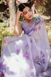 Mangalmay by Aastha_Purple Saree Pure Silk Organza Hand Painted Floral With Unstitched Blouse Piece _Online_at_Aza_Fashions