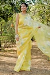 Buy_Mangalmay by Aastha_Yellow Saree Pure Silk Organza Flower Bloom With Unstitched Blouse Piece _at_Aza_Fashions