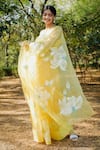 Mangalmay by Aastha_Yellow Saree Pure Silk Organza Flower Bloom With Unstitched Blouse Piece _Online_at_Aza_Fashions