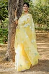 Buy_Mangalmay by Aastha_Yellow Saree Pure Silk Organza Flower Bloom With Unstitched Blouse Piece _Online_at_Aza_Fashions